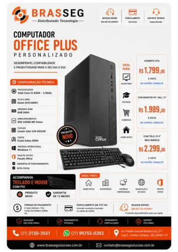 Computador Office Plus Intel Core i3-8300 8GB DDR4 SSD 240GB