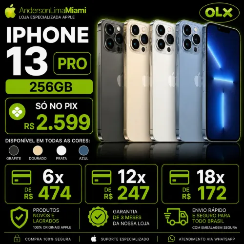 IPHONE 13 PRO 256GB PROMOÇÃO SO NO PIX, LOJA NO RIOMAR, FAZEMOS ENTREGA A COMBINAR.
