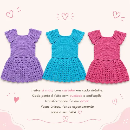 Vestido de Bebê em Crochê Artesanal 0 a 3 Meses