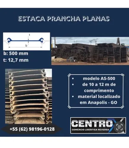 Vende-se estaca prancha plana laminada modelo AS-500 de 10 a 12 m de comprimento