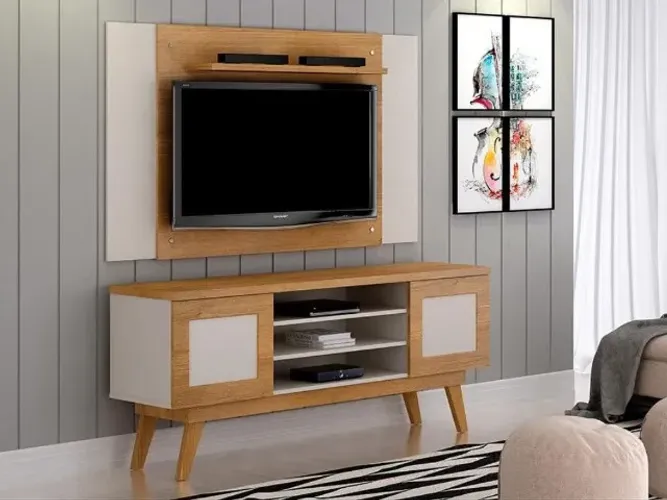 Rack Detroit Com Painel América 65? Cinamomo/Off White Até 12x - Frete Grátis