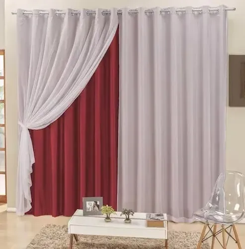 Cortina Blackout Para Sala 4,00m x 2,50m em Vermelho e Branco