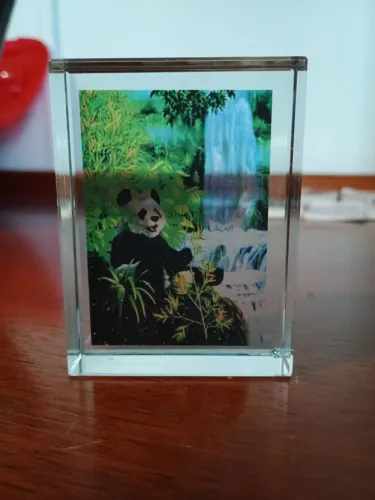 Escultura de Urso Panda em Bloco de Vidro (com pequeno lascado na ponta)