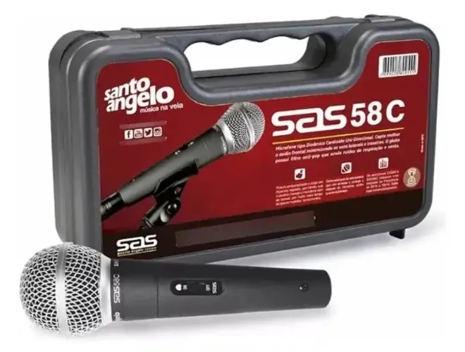 Microfone Santo Angelo Sas 58c Dinâmico Cardioide