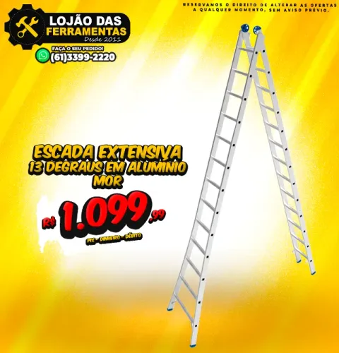 Escada 13 Degraus Extensiva Alumínio Mor