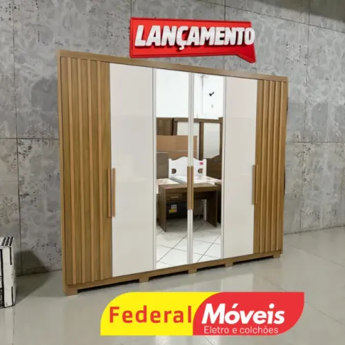 Guarda Roupa Casal 6 Portas 4 Gavetas Design Ripado - Oferta Exclusiva