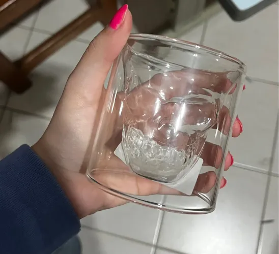 Copo whisky Caveira de Vidro Duplo - Design Exclusivo
