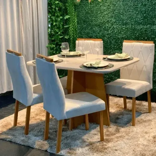 Mesa com 4 Cadeiras em 4x Sem Juros 1,20x90 Madeira Tampo MDF Revestido com Vidro 4 mm