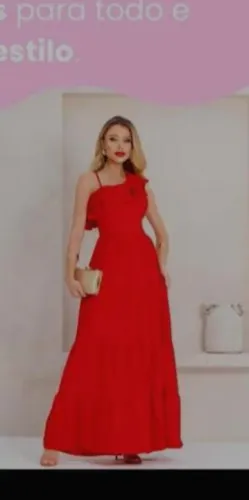Oferta. Lindo vestido longo de algodão vermelho, ombro único, saia rodada veste nº38