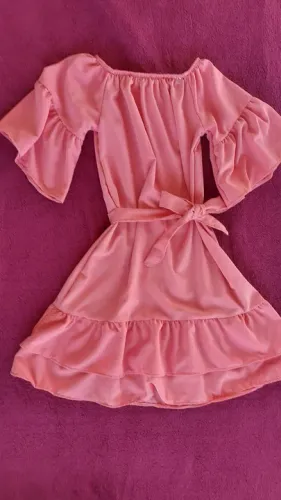 Vestido Rosa Off Shoulder com Babados
