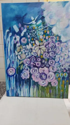 Tela floral abstrata pintada a tinta óleo