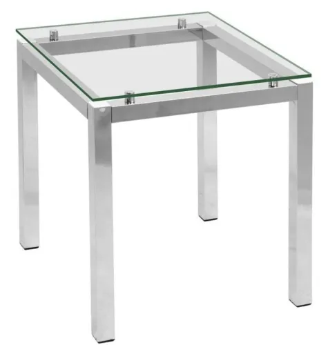 Mesa de Canto Quadrada Cromada Com Tampo em Vidro.