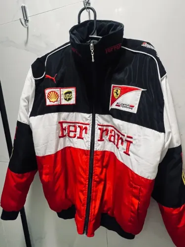 Jaqueta Ferrari F1 | Racing | Bordada | Preta Vermelha e Branca