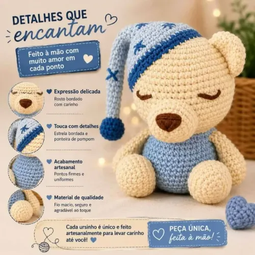 Amigurumi Ursinho Artesanal - Feito à Mão