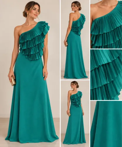 Vestido PatBo turquesa Plisse Cascata