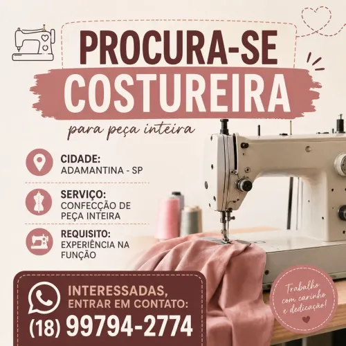 Procura-se costureira para peça inteira