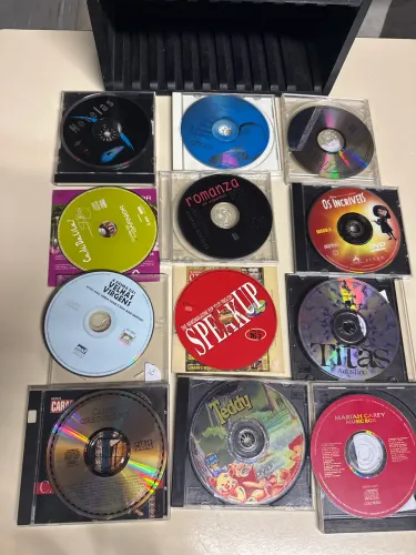 Lote 11 CDs diversos+ porta cd em madeira