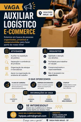 4 VAGAS- Auxiliar de ecommerce- expansao de equipe