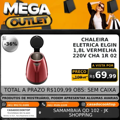 Chaleira Eletrica Elgin 1,8L Vermelha 220V Cha 1R 02 42CHA1R02000