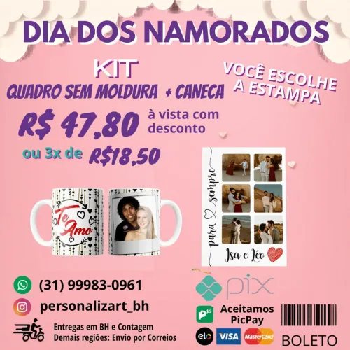 Kit Quadro MDF sem moldura + Caneca personalizada