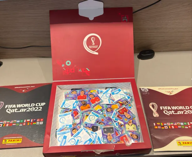 Álbum prata com caixa oficial + aprox 300 figurinhas + álbum comum