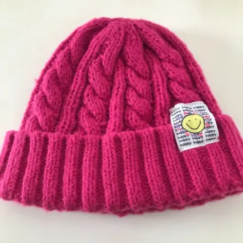 Gorro Em Tricot Rosa Happy Da Marca Accessories