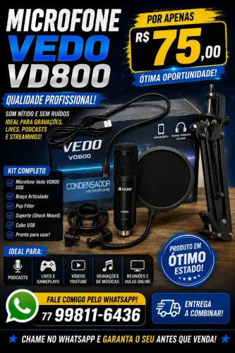 MICROFONE VEDO VD800 USB - KIT COMPLETO!