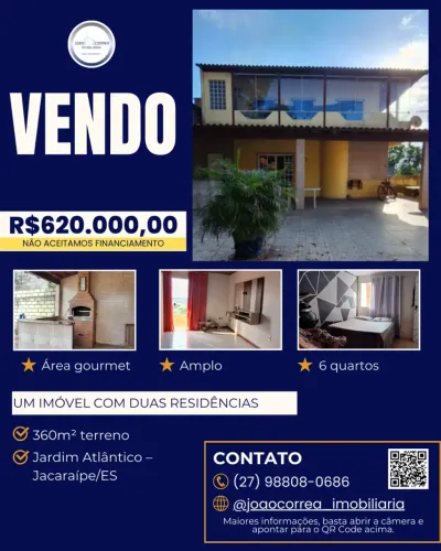 Vendo e alugo um imóvel com duas residências em Jardim Atlântico, Jacaraípe,Serra-ES