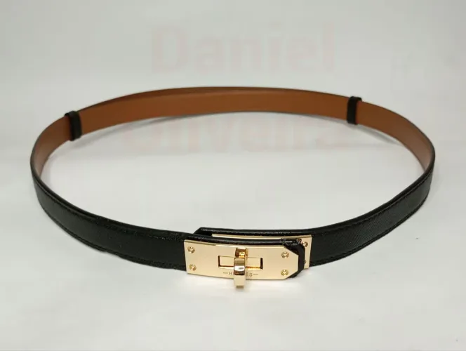 Cinto de couro Hermes Kelly Preto 2cm