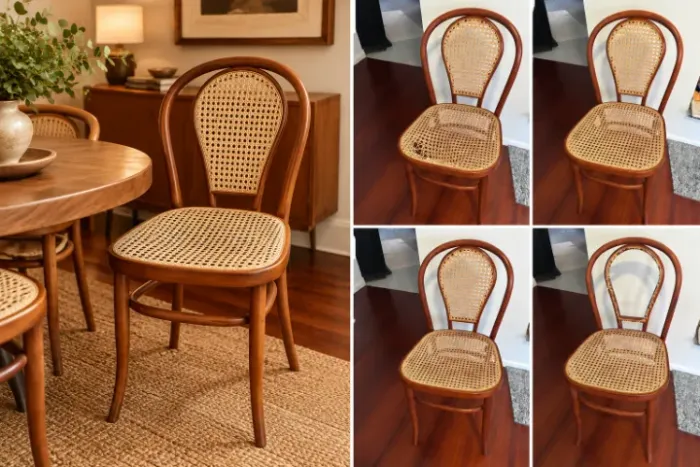 4 Cadeiras Thonet de madeira vergada com palhinha natural - Marca Thonart FJH2