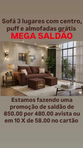 Sofá quadrado 3 lugares ou sofá L ou de canto com centro, puff grátis