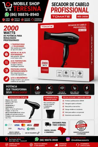 Secador Profissional 2000W 220V Tomate MSE-24008<br>