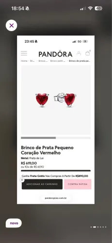 Brinco Pandora Coração Vermelho 