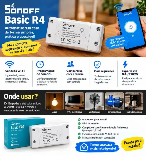 Sonoff Basic R4 - Novo na caixa Automação Residencial Anápolis