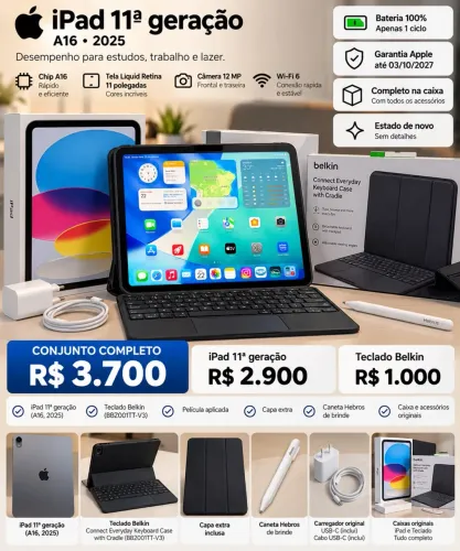 iPad 11ª geração + Teclado Belkin | R$ 3.700 o conjunto