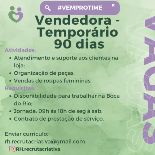 Vendedora Temporária & Estágio