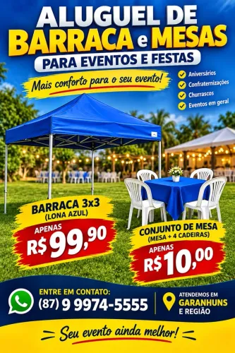 Aluguel de mesas e barraca