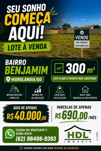 OPORTUNIDADE EXCLUSIVA! UM LOTE QUE REÚNE PREÇO, LOCALIZAÇÃO / Parque Benjamin - Hidrolând