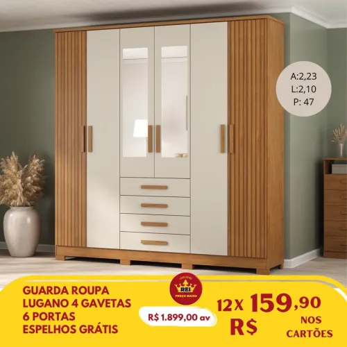 PROMOÇÃO URGENTE - Guarda-Roupa CASAL GIGANTE com 6 Portas 4 Gavetas apenas 12x R$159,90