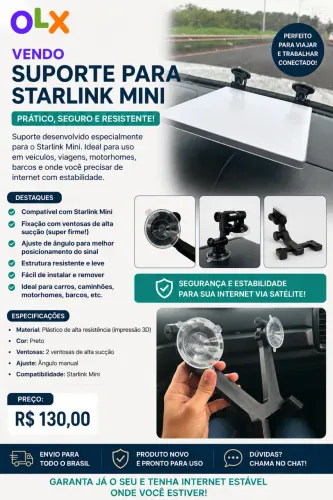 Suporte Veicular para Starlink Mini com Ventosas | Ajustável | Impressão 3D