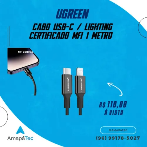 Cabo Ugreen Usb-C /  Lightning 1 Metro Mfi 3a