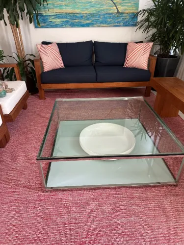 Mesa de centro quadrada de blindex 1,00 x 1,00 mm, blindex de 15 mm, bom estado de cons