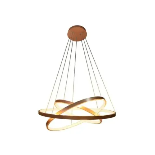 lustre pendente dourado com 3 anéis, com três opções de cores de luz(usado somente 1 vez)