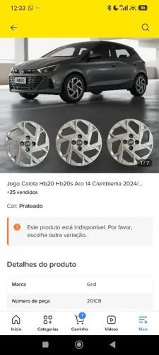 Vendo jogo de calotas HB20 Aro 14 marca GRID - Nova