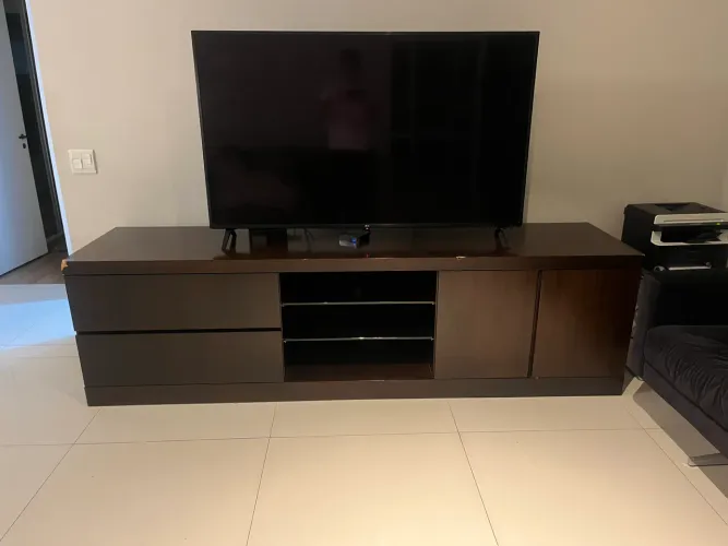 Rack Para TV Até 75 Pol 2,50m Madeira Escura Com Gaveteiro