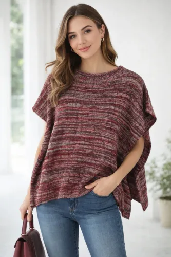 Blusa tricô tam P vermelho mescla tipo poncho