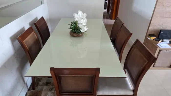 Mesa de jantar retangular 2x1 mais 6 cadeiras
