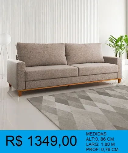 Estofado living com pés em madeira maciça - Entrega grátis