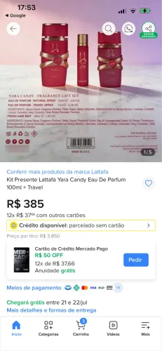 Conteúdo do Kit: da Lattafa inclui uma fragrância feminina Yara Candy de 100ml