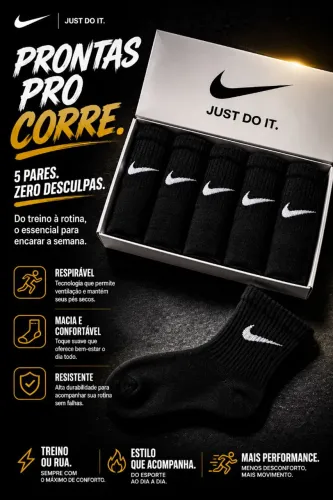 Kit 5 pares de meias pretas Nike